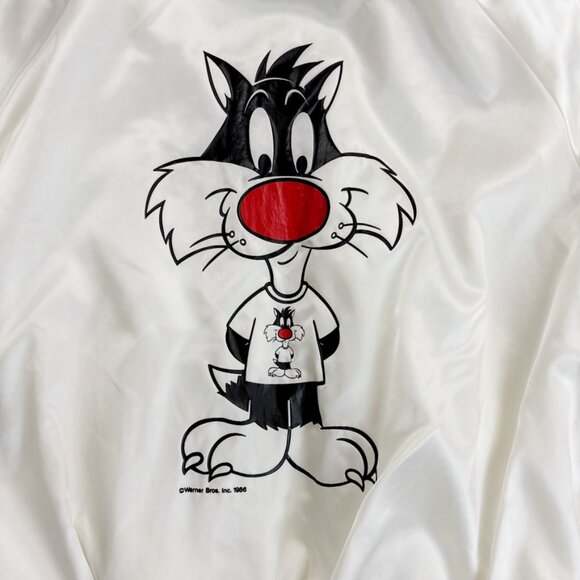 LOONEY TUNES Vintage Satin Bomber Jacket XL 1986 Sylvester Magic Mountain Park - Picture 4 of 10